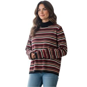 SAG HARBOR multi color striped mock turtle neck long sleeved sweater top size XL
